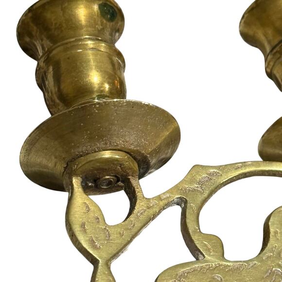 Vintage Brass Judaica Candelabra 3-Arm Lion of Judea Handmade NYC Decor - Picture 14 of 15